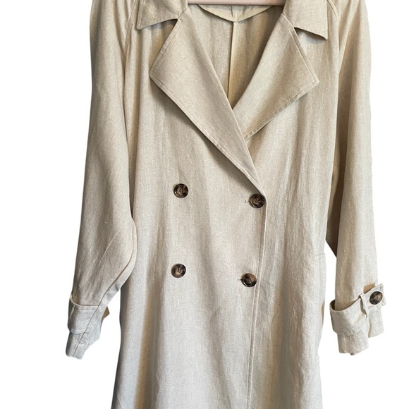 MARFINNO GG-Made in Uruguay-Double Breasted—Linen -Tie Waist Trench Coat-NWT - Picture 4 of 15